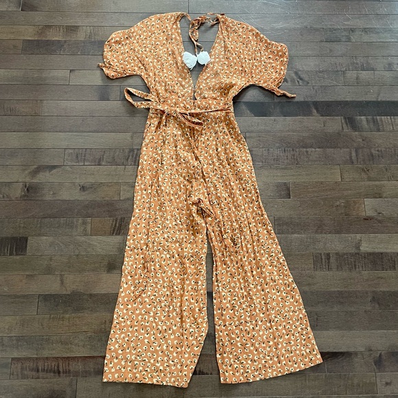 Faithfull the Brand Cedric Orange Floral Jumpsuit - Size XS - Picture 9 of 12